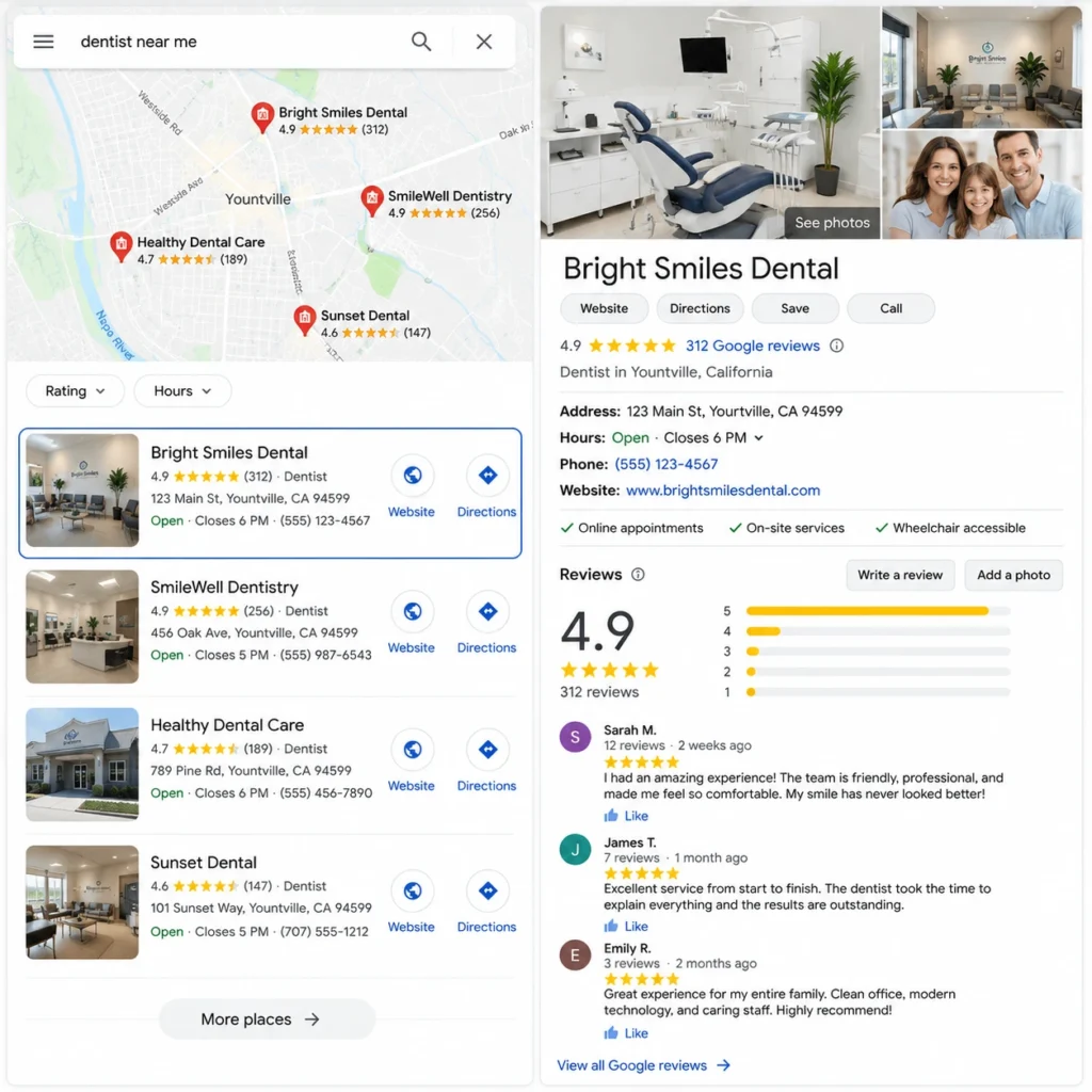 Local dentists in Yountville search results