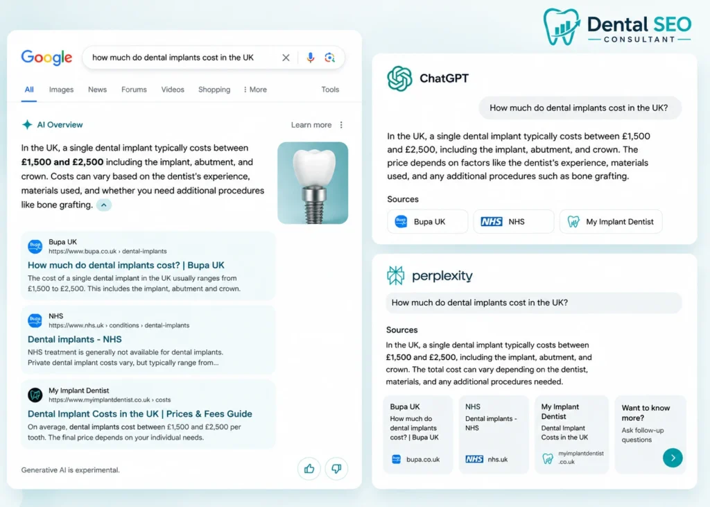 AI Search Interfaces for Dental Implant Costs