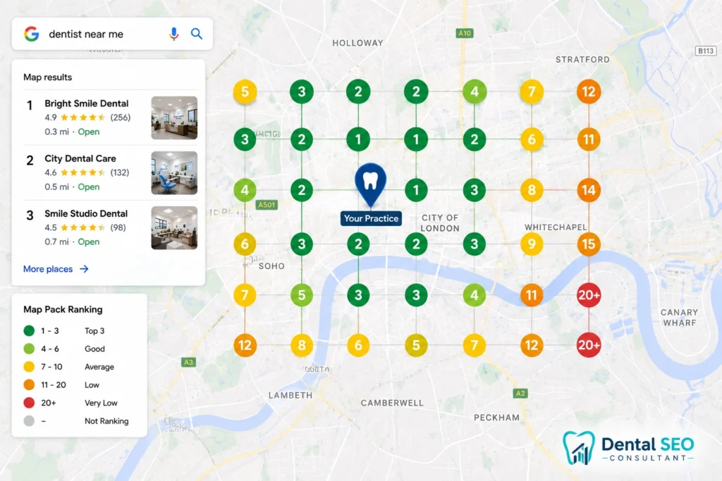Dental SEO Map Ranking Dashboard