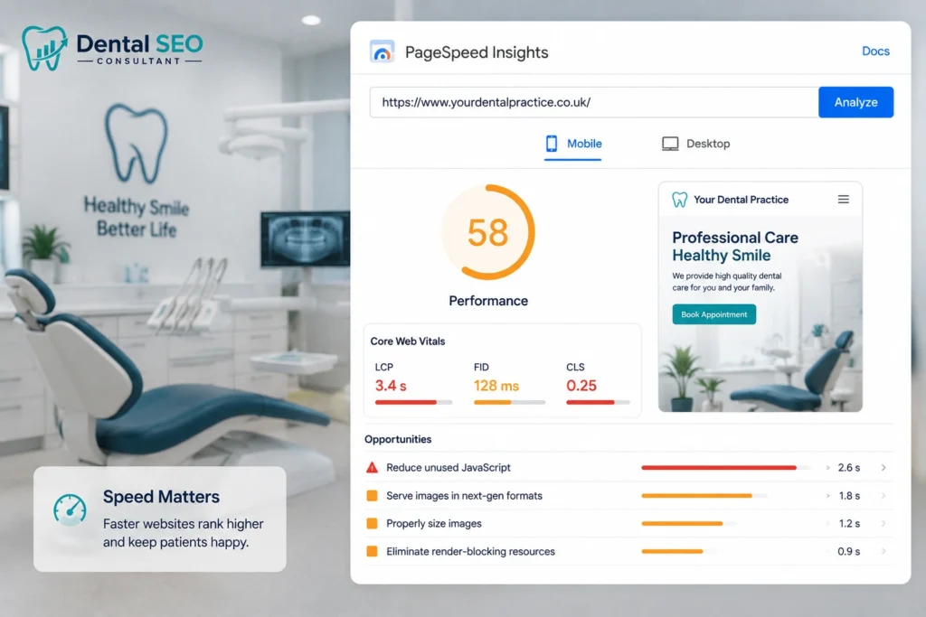 Dental SEO Speed Matters Dashboard