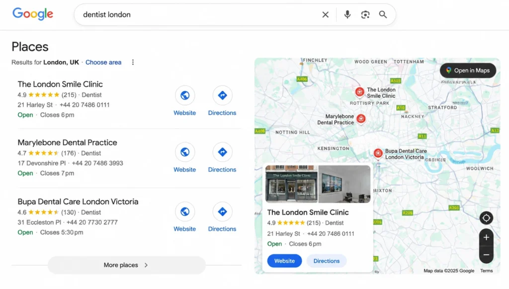 Google Dentist Results in London