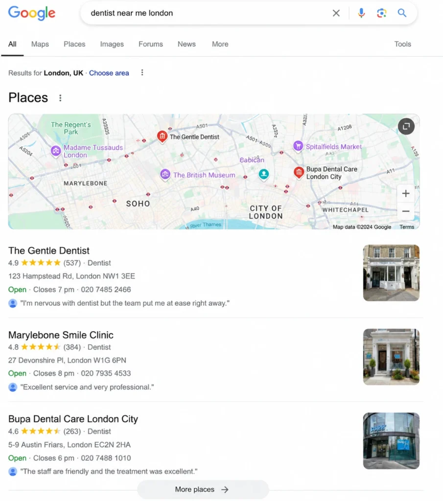 How the Google Results Page Changes by Dental Search Type