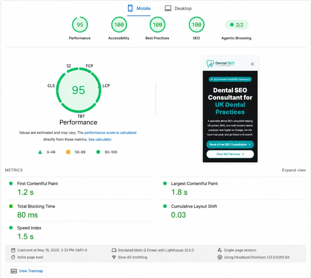 Technical and Core Web Vitals Signals for Dental Websites